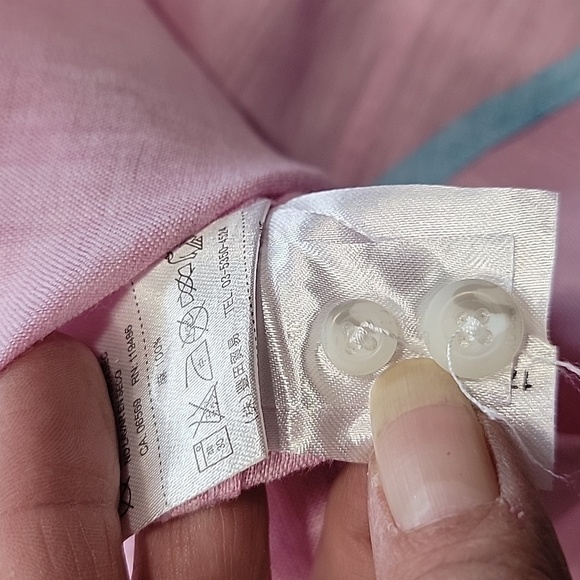 Report Collection, Size XL Pink Linen Button Down Shirt with Blue Accents - Picture 10 of 11